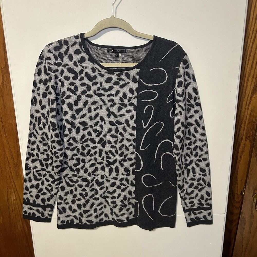 Orly Sweater Black White Gray Abstract Design Women’s Size‎ Medium Cotton